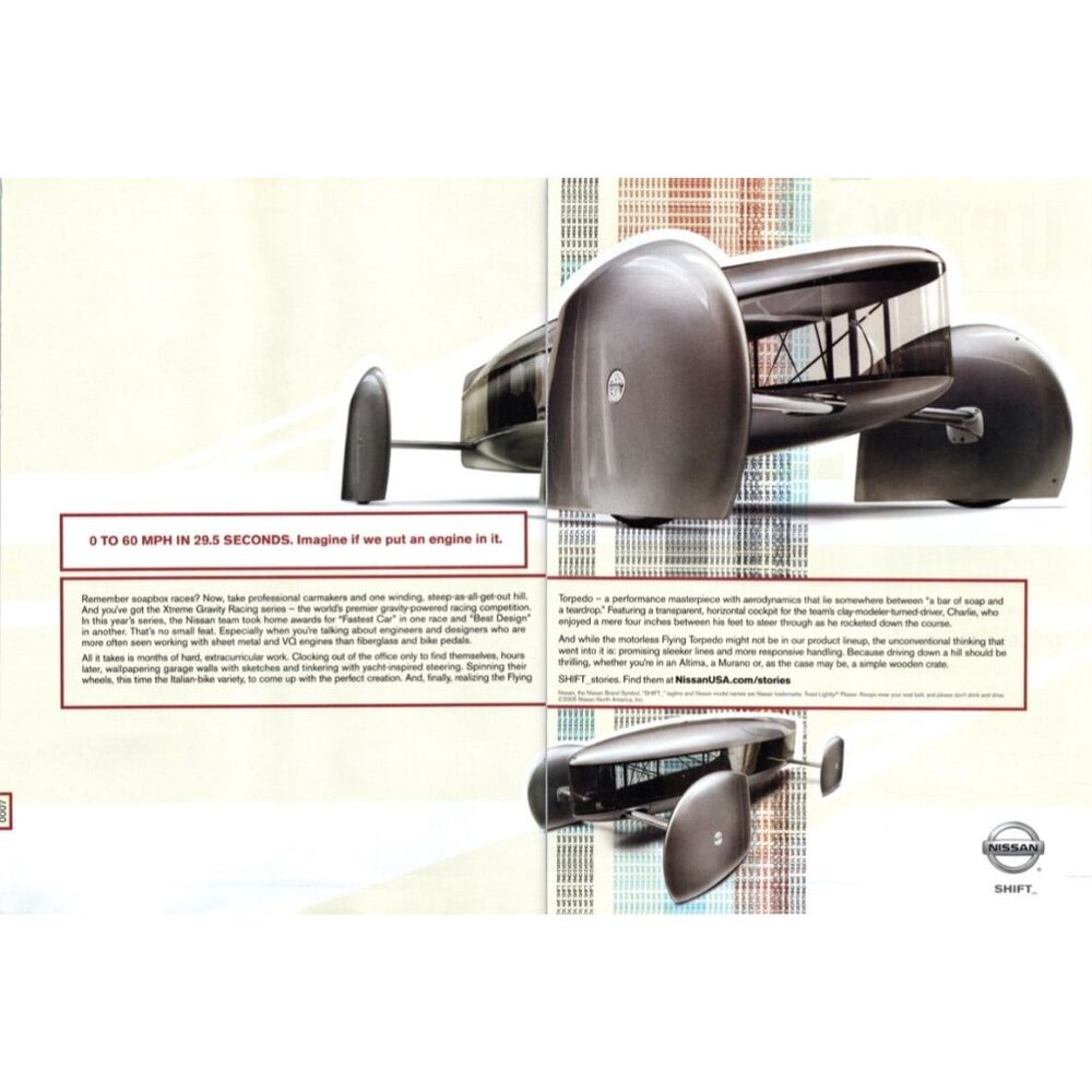 2006 Nissan Flying Torpedo Concept Car Drawing 2 Page Vintage Print Ad Wall Art